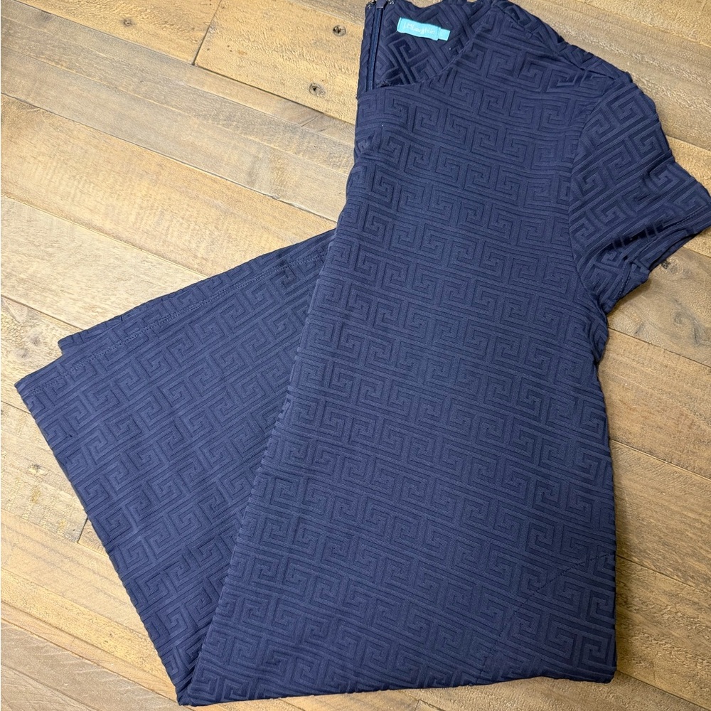 J. McLaughlin Navy Geometric Textured Dress
